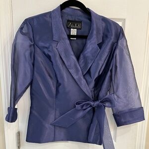 “Formal Organza 3/4 Sleeve Evening Top w/ Tie & Button Closure”